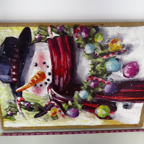 Collectible/Rare Pier 1 Imports Snowman Lighted Glitter Canvas Christmas Wall - Picture 3 of 10